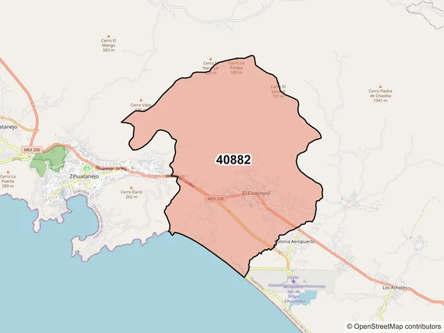 Mapa del código postal 40882, Zihuatanejo de Azueta, Guerrero