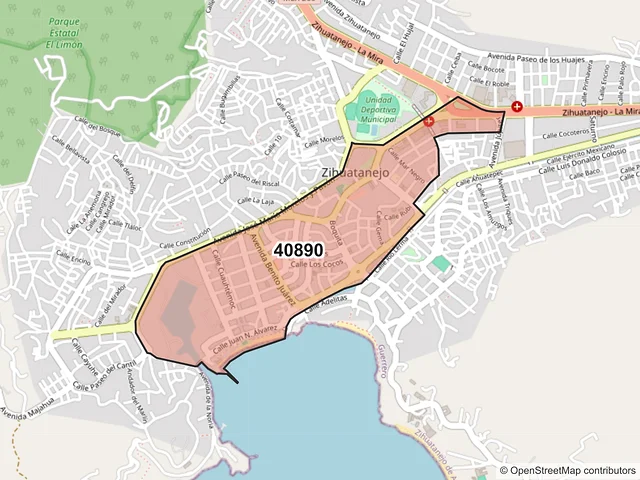 Mapa del código postal 40890, Zihuatanejo de Azueta, Guerrero