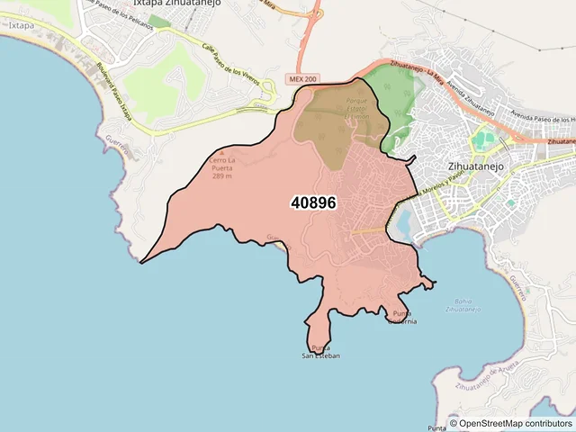 Mapa del código postal 40896, Zihuatanejo de Azueta, Guerrero