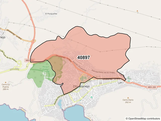 Mapa del código postal 40897, Zihuatanejo de Azueta, Guerrero