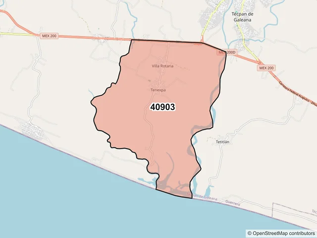 Mapa del código postal 40903, Técpan de Galeana, Guerrero