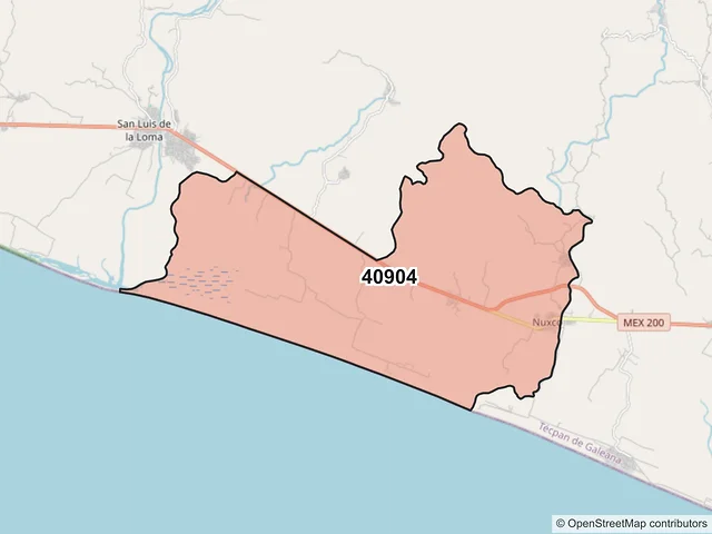 Mapa del código postal 40904, Técpan de Galeana, Guerrero