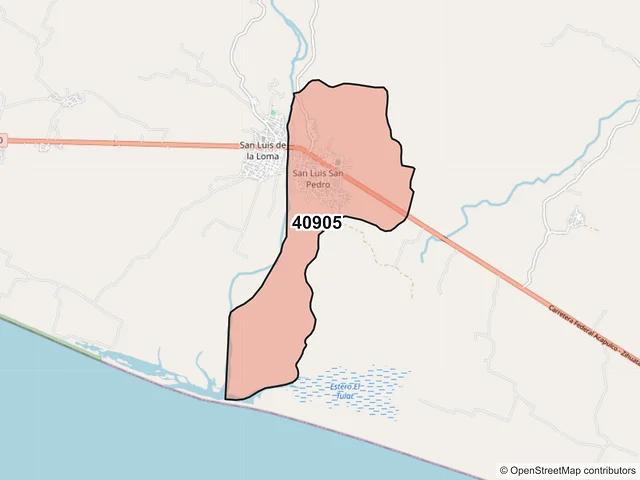 Mapa del código postal 40905, Técpan de Galeana, Guerrero