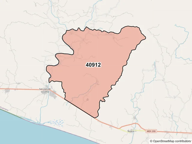 Mapa del código postal 40912, Técpan de Galeana, Guerrero