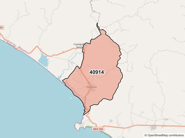 Mapa del código postal 40914, Técpan de Galeana, Guerrero
