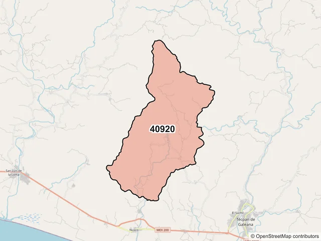 Mapa del código postal 40920, Técpan de Galeana, Guerrero