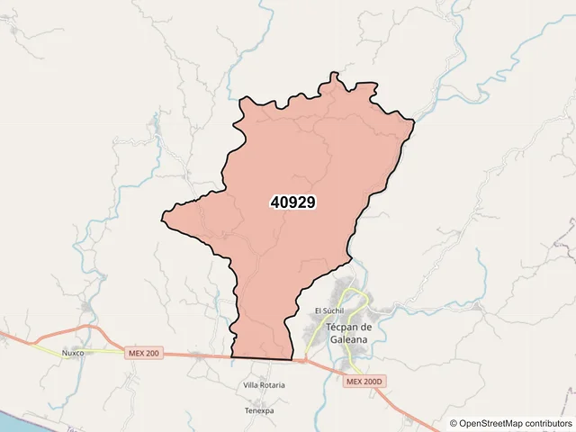 Mapa del código postal 40929, Técpan de Galeana, Guerrero
