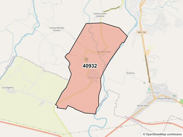 Mapa del código postal 40932, Atoyac de Álvarez, Guerrero