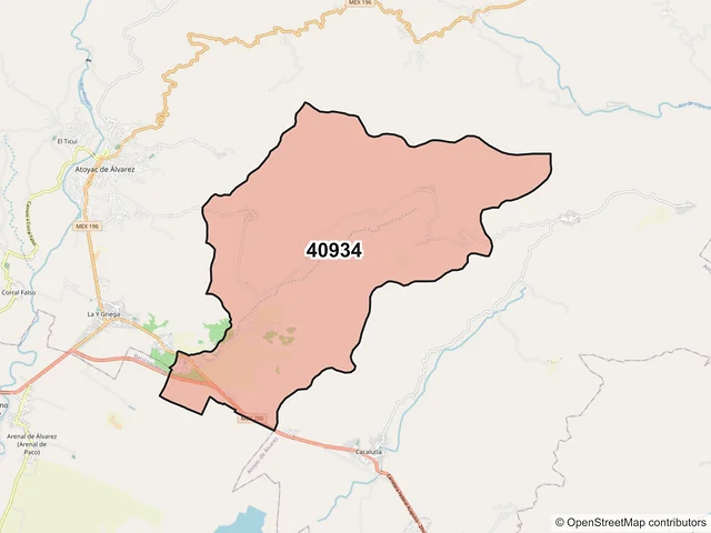 Mapa del código postal 40934, Atoyac de Álvarez, Guerrero