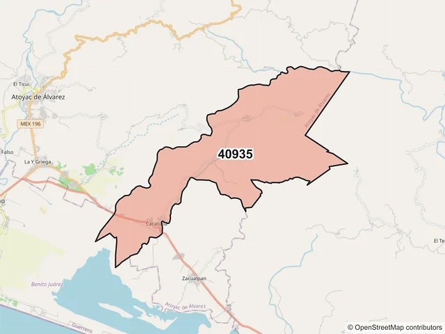 Mapa del código postal 40935, Atoyac de Álvarez, Guerrero