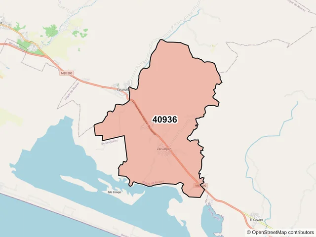 Mapa del código postal 40936, Atoyac de Álvarez, Guerrero