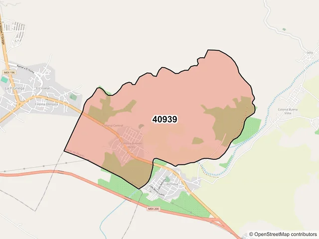 Mapa del código postal 40939, Atoyac de Álvarez, Guerrero