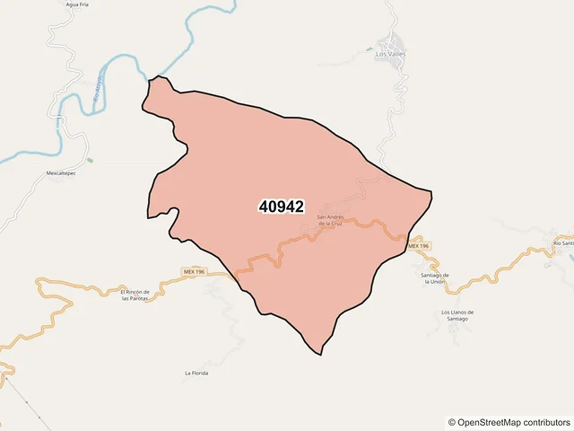 Mapa del código postal 40942, Atoyac de Álvarez, Guerrero