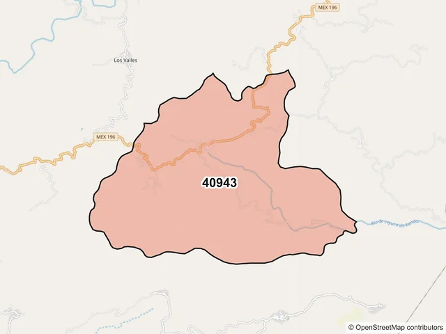 Mapa del código postal 40943, Atoyac de Álvarez, Guerrero