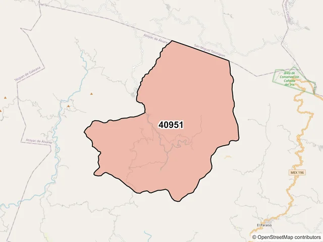 Mapa del código postal 40951, Atoyac de Álvarez, Guerrero