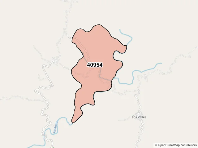 Mapa del código postal 40954, Atoyac de Álvarez, Guerrero