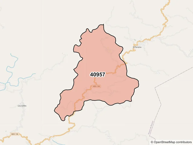 Mapa del código postal 40957, Atoyac de Álvarez, Guerrero