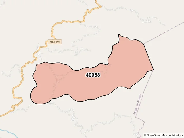 Mapa del código postal 40958, Atoyac de Álvarez, Guerrero