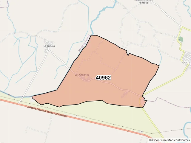 Mapa del código postal 40962, Benito Juárez, Guerrero