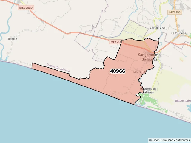 Mapa del código postal 40966, Benito Juárez, Guerrero
