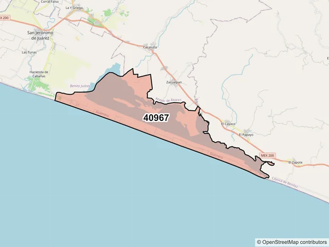Mapa del código postal 40967, Benito Juárez, Guerrero