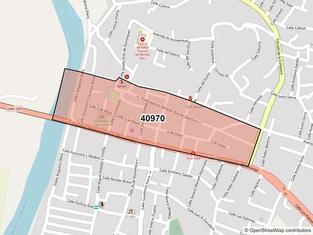 Mapa del código postal 40970, Coyuca de Benítez, Guerrero