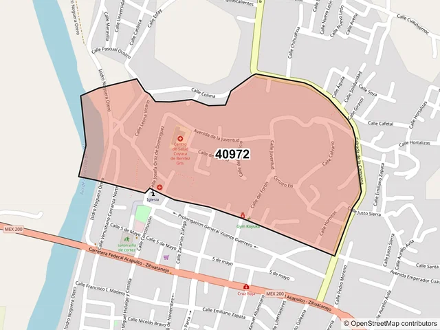 Mapa del código postal 40972, Coyuca de Benítez, Guerrero