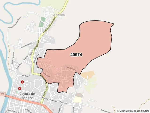 Mapa del código postal 40974, Coyuca de Benítez, Guerrero
