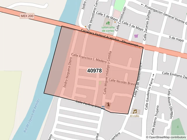 Mapa del código postal 40978, Coyuca de Benítez, Guerrero