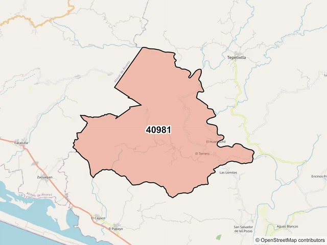 Mapa del código postal 40981, Coyuca de Benítez, Guerrero