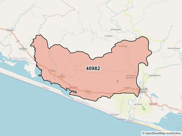 Mapa del código postal 40982, Coyuca de Benítez, Guerrero