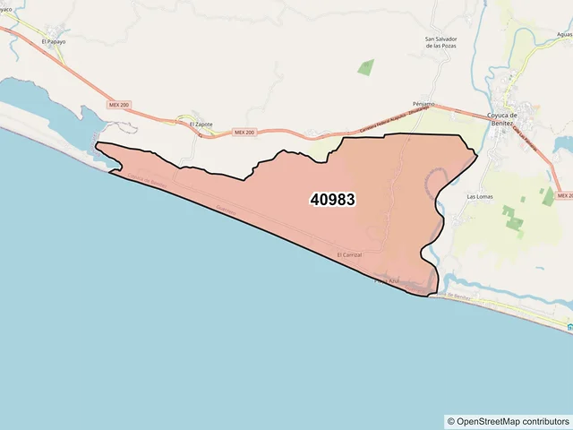 Mapa del código postal 40983, Coyuca de Benítez, Guerrero