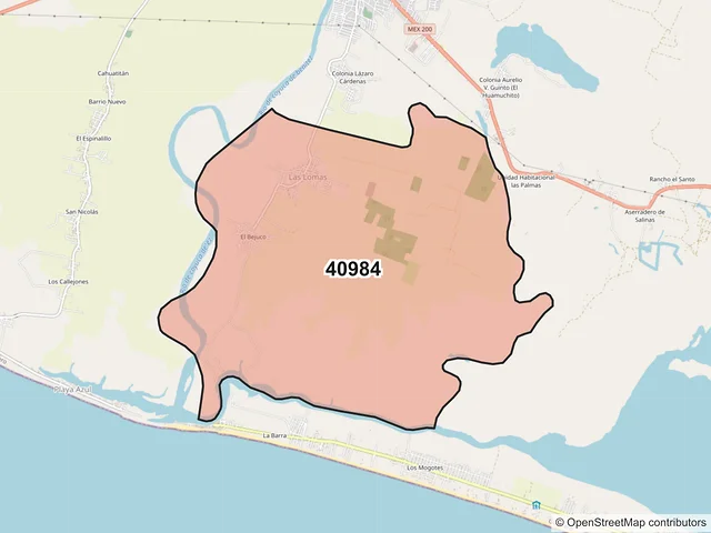 Mapa del código postal 40984, Coyuca de Benítez, Guerrero