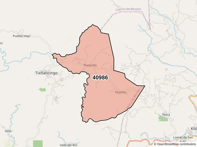 Mapa del código postal 40986, Coyuca de Benítez, Guerrero