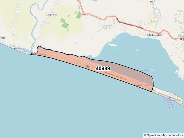 Mapa del código postal 40989, Coyuca de Benítez, Guerrero