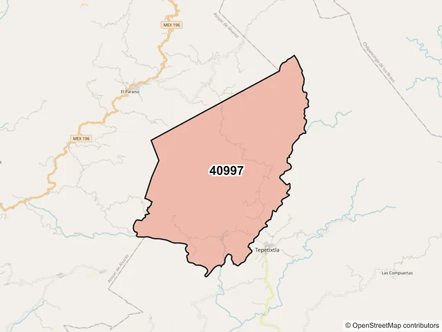 Mapa del código postal 40997, Coyuca de Benítez, Guerrero