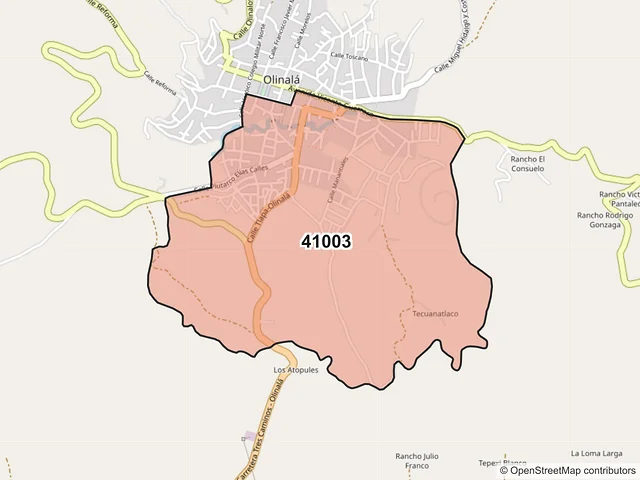 Mapa del código postal 41003, Olinalá, Guerrero