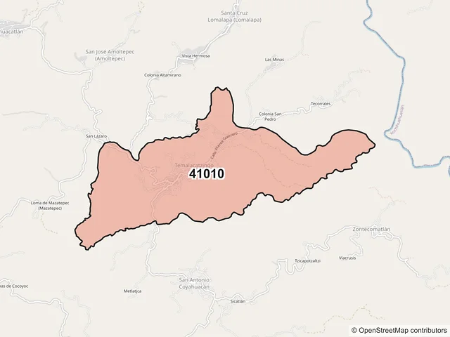 Mapa del código postal 41010, Olinalá, Guerrero