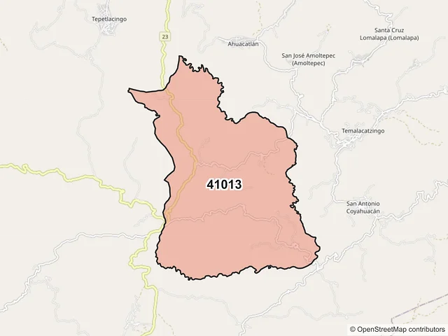 Mapa del código postal 41013, Olinalá, Guerrero