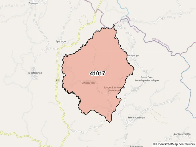 Mapa del código postal 41017, Olinalá, Guerrero