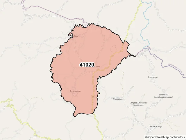 Mapa del código postal 41020, Olinalá, Guerrero