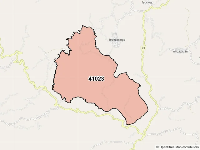 Mapa del código postal 41023, Olinalá, Guerrero