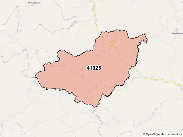 Mapa del código postal 41025, Olinalá, Guerrero