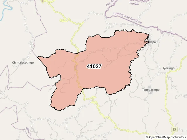 Mapa del código postal 41027, Olinalá, Guerrero