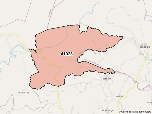 Mapa del código postal 41028, Olinalá, Guerrero