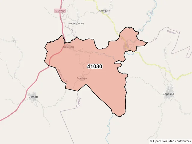 Mapa del código postal 41030, Atenango del Río, Guerrero
