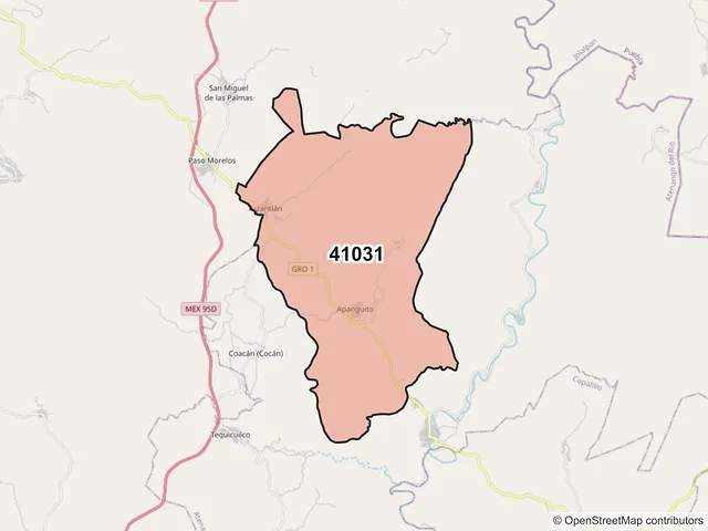 Mapa del código postal 41031, Atenango del Río, Guerrero
