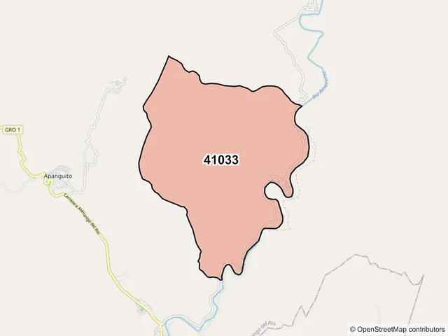 Mapa del código postal 41033, Atenango del Río, Guerrero