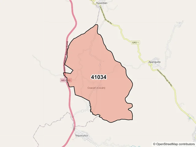 Mapa del código postal 41034, Atenango del Río, Guerrero