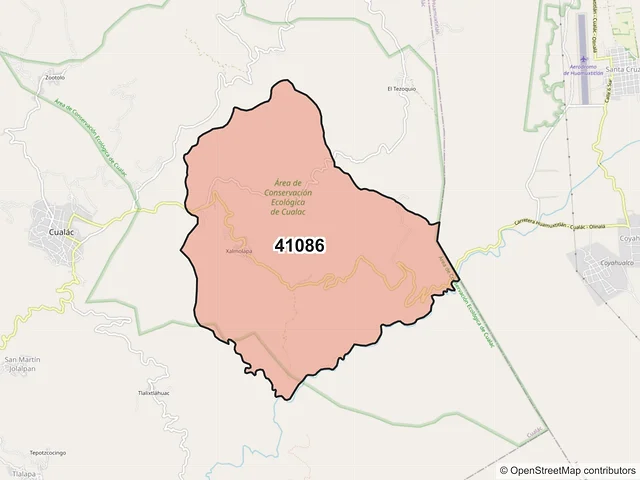 Mapa del código postal 41086, Cualác, Guerrero